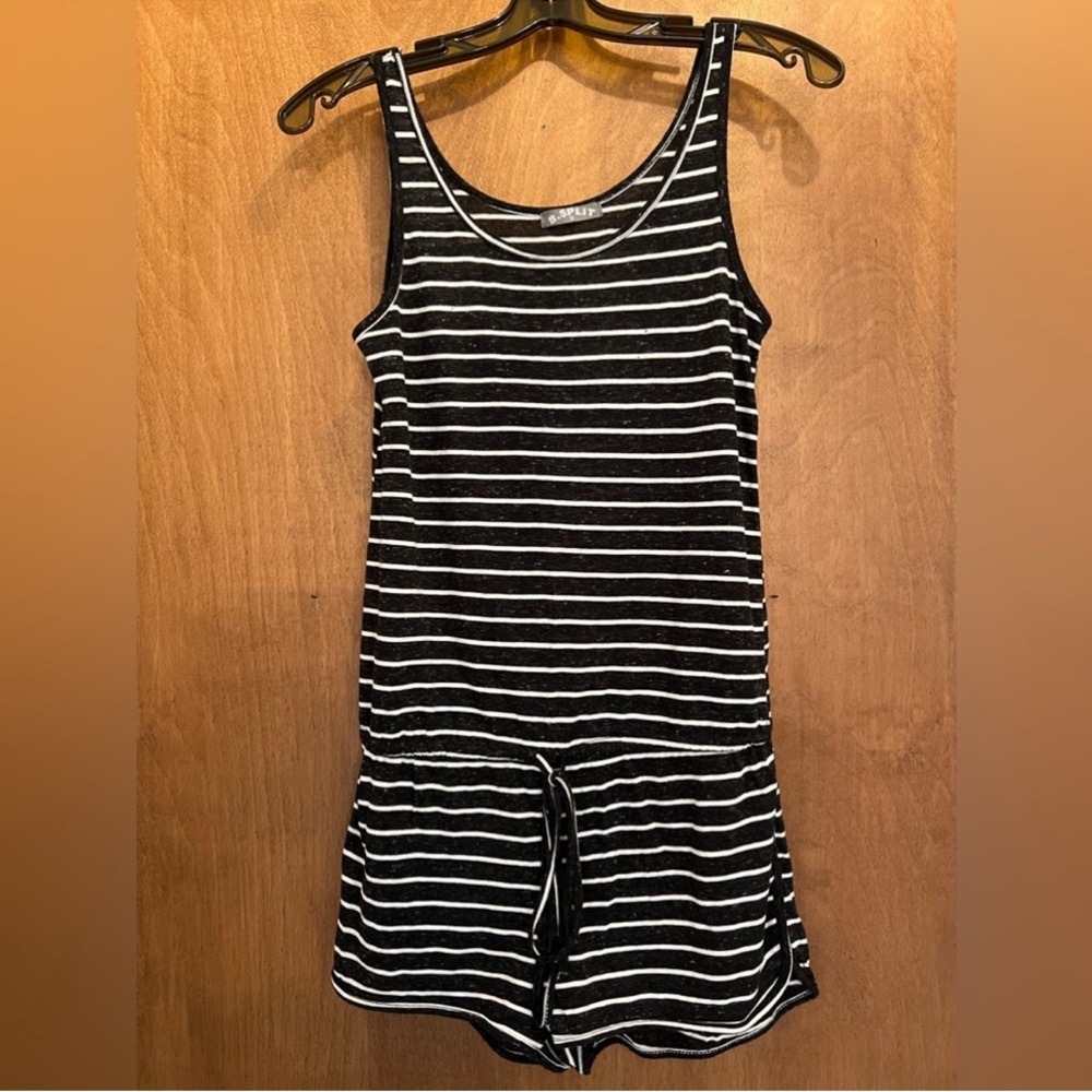 B.SPLIT Black And White Striped Romper